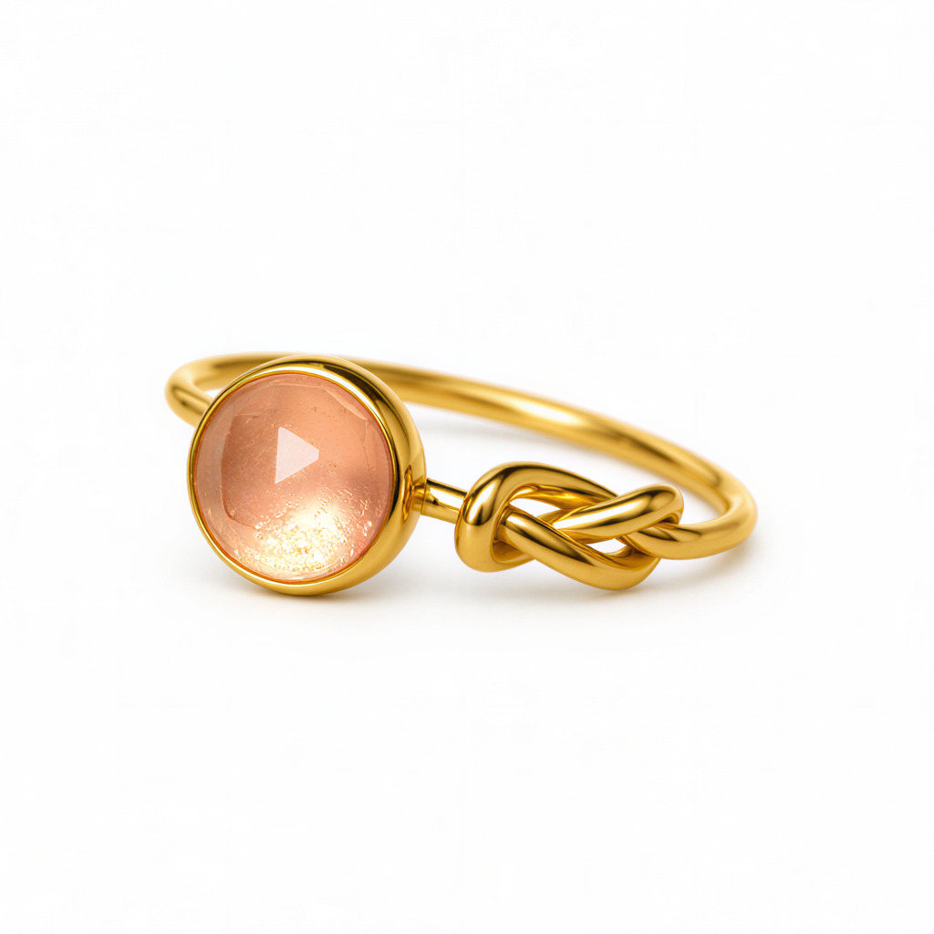 Pierścionek złoty - nieskończoność z kwarcem różowym