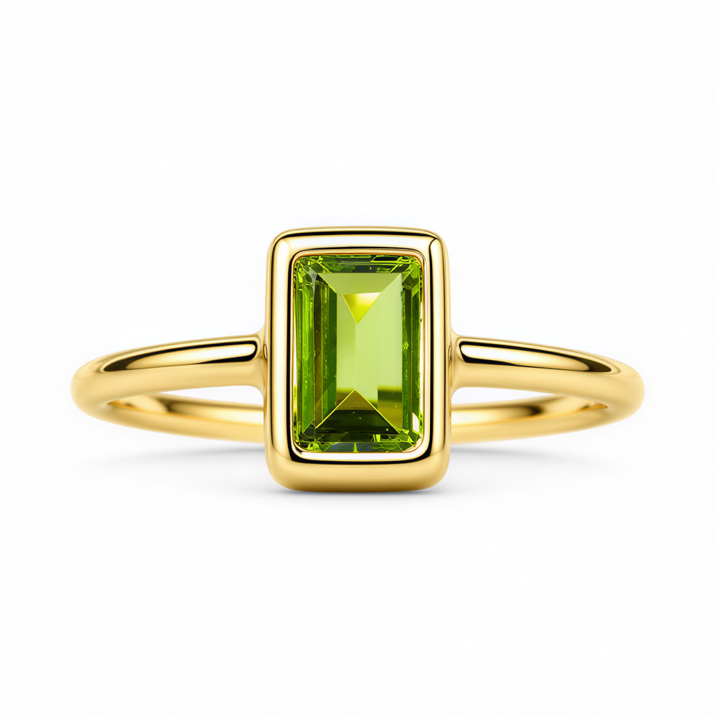 Pierścionek złoty 585 z naturalnym perydotem 8 × 6 mm