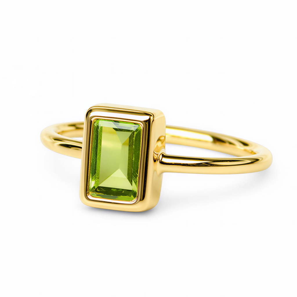 Pierścionek złoty 585 z naturalnym perydotem 8 × 6 mm